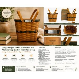 Longaberger 1995 Collectors Club Membership Basket w Box Signed USA